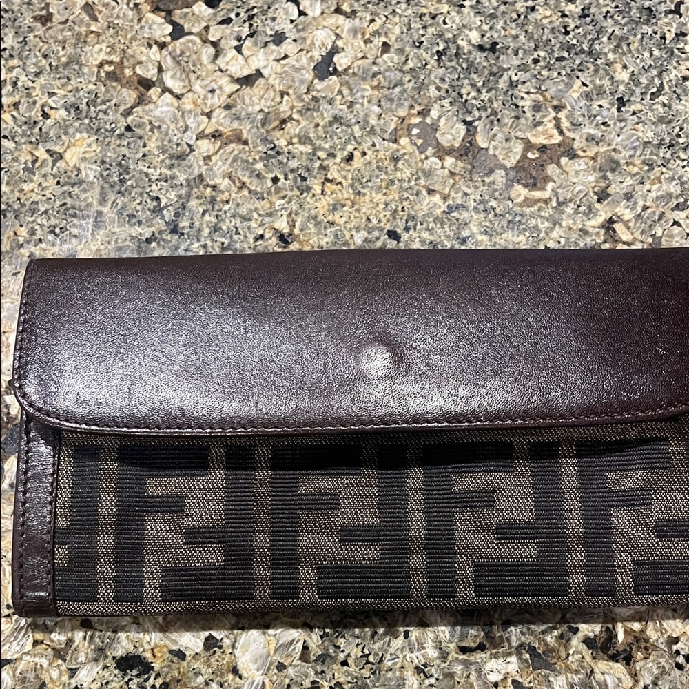 Vintage Fendi Dark Brown and Black Monogram Clutch. Pre-Owned